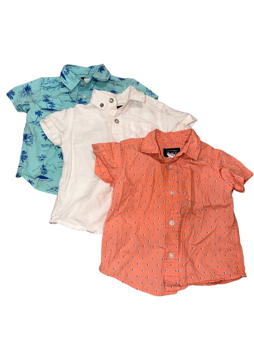 3-Pack Kids Short Sleeve Button-Down Shirts - Coral, White & Aqua